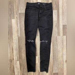 7 for All Mankind The High Waist Skinny Black Distressed Jeans Size 28